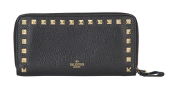 Valentino Rockstud Zipped Wallet, Leather, Black, MII, 2*